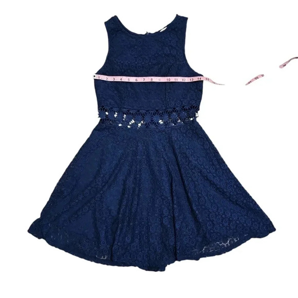 Iris Women’s Large Navy Lace Fit & Flare Dress Floral MOD Cottagecore Y2K Style - Picture 7 of 8